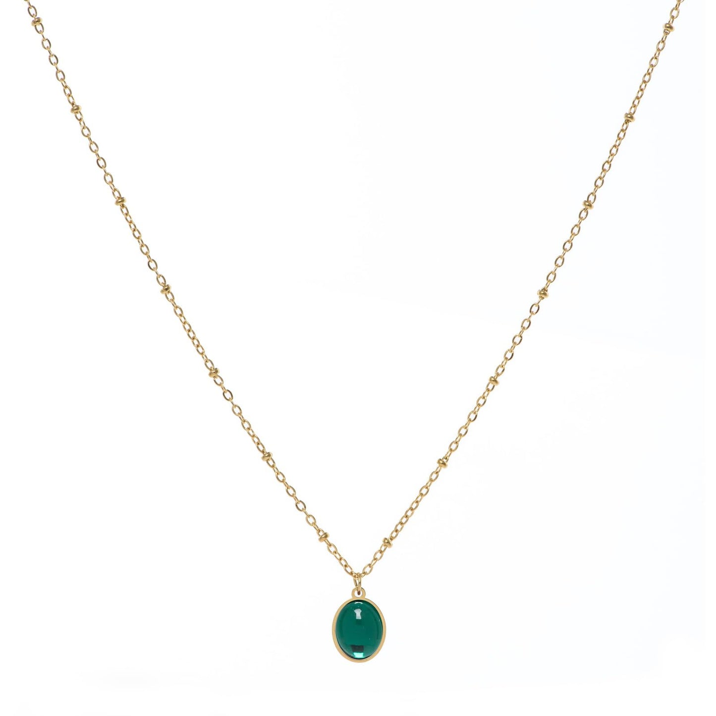 Fviswiak Crystal Gold Necklace For Women Dainty 14K Gold Plated/Silver Chain Stone Pendent Necklace Simple Trendy Cute Women Jewelry Gifts (Emerald Gold)