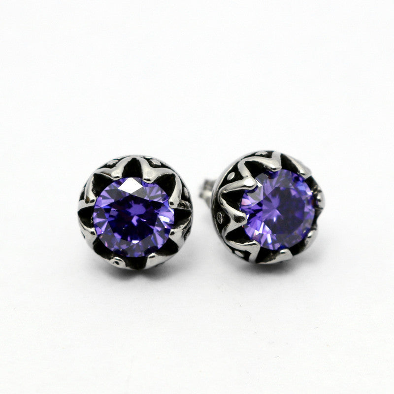 Vintage Titanium Steel Crown Earrings with Diamonds