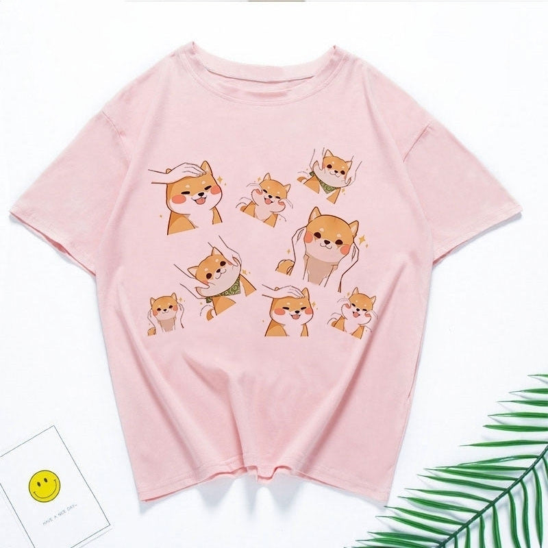 Cute Shiba Inu Couple T-Shirts for Students (Unisex)