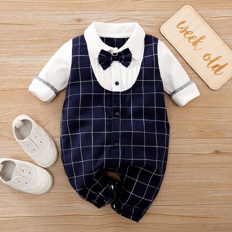 Cute Checkered Bow Tie for Baby Bodysuits