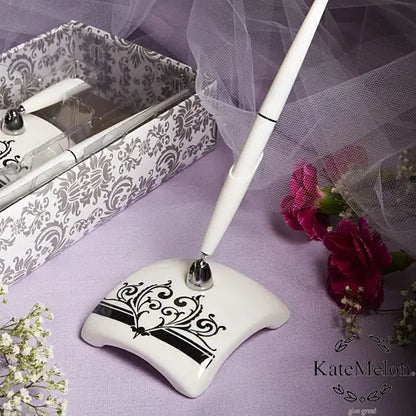 Ceramic Pen Holder with Sign Pen for Desk Setup