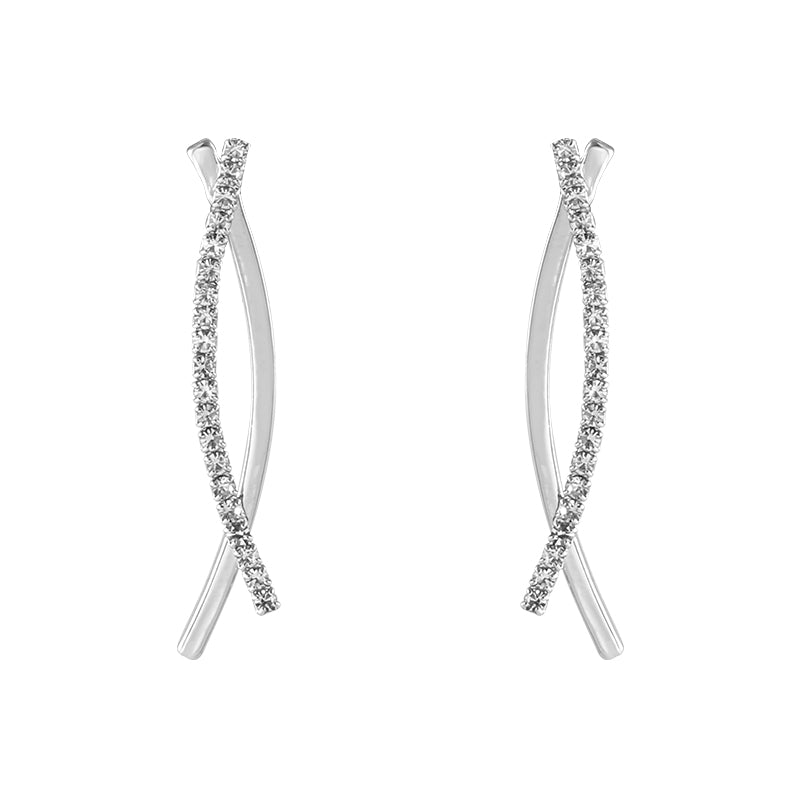 Minimalist Korean Curved Cross Earrings with Diamonds