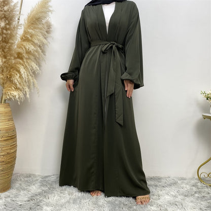 Lace Up Cardigan Robe with Cuffs and Pockets