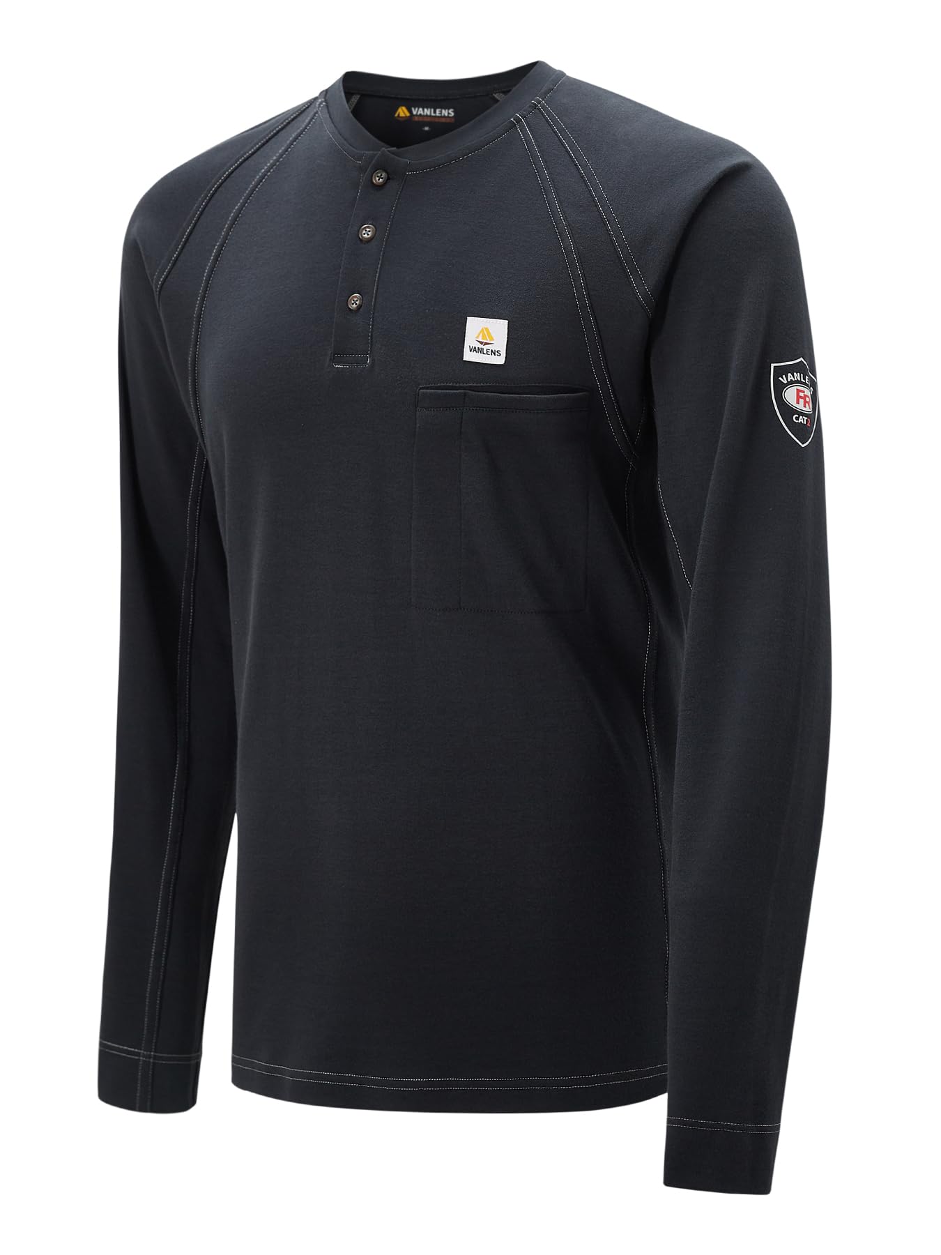 VANLENS FR Shirts for Men Light Weight Flame Resistant Henley Shirts Long Sleeve Shirts HRC2/CAT2 6.5oz 100% Cotton