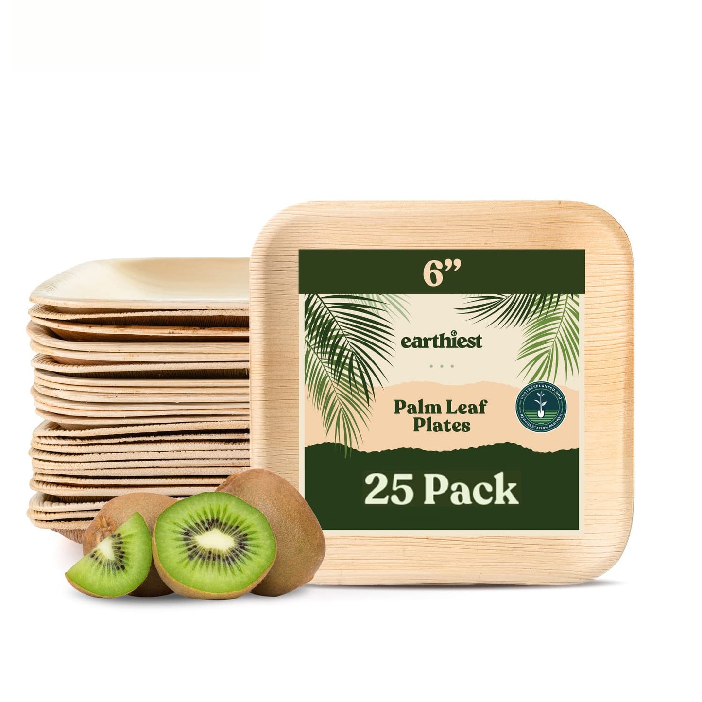 Earthiest Palm Leaf Plates - 6 Inch. Square Bamboo Like Disposable Plates Eco Friendly Dinner Party Plates - Plastic and Wooden Plates Nice Compostable Alternative - Biodegradable Plates (25 Pack)