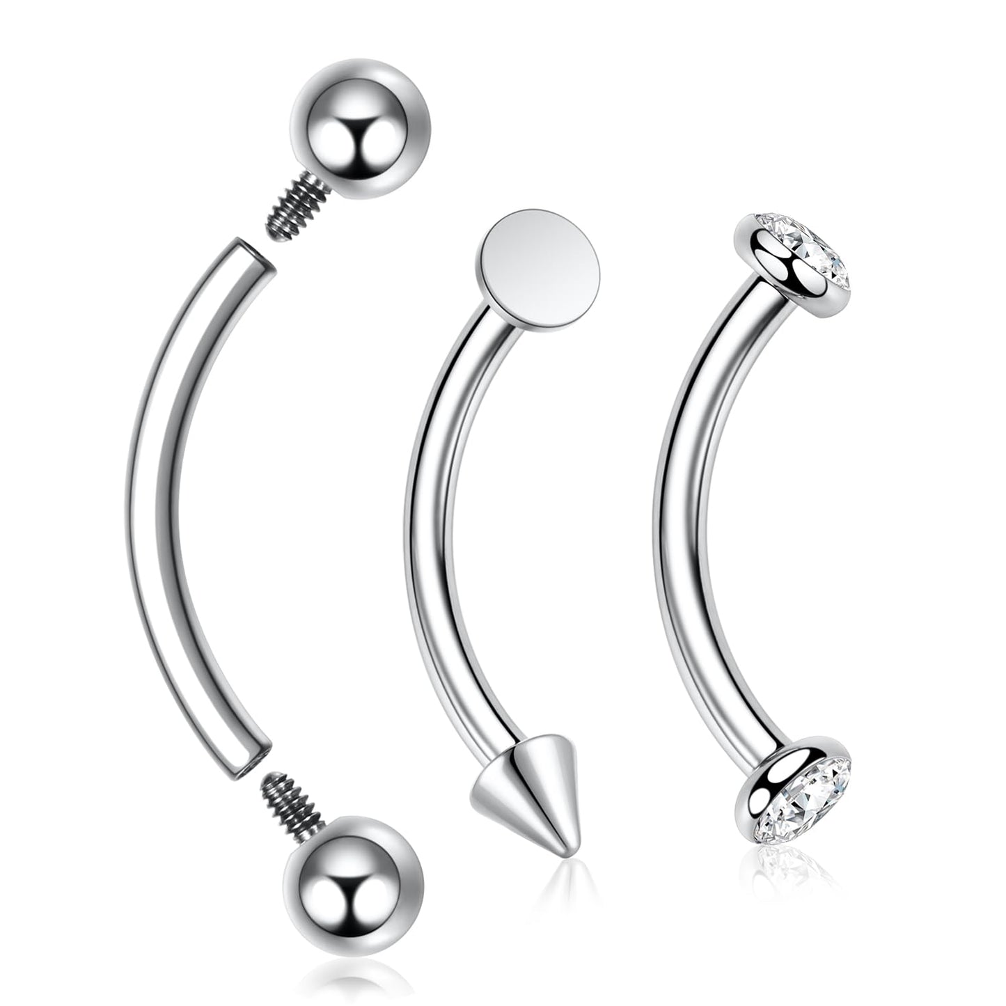FUNLMO Eyebrow Rings Titanium Eyebrow Piercing Jewelry Curved Barbells Vertical Labret Lip Jewelry Internal Threaded Rook Tragus Helix Daith Piercing Jewelry 16G 6mm Silver
