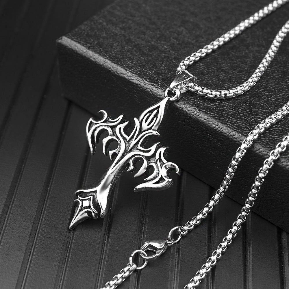 Men's Steel Warrior Jewelry - Cross Pendant Necklace