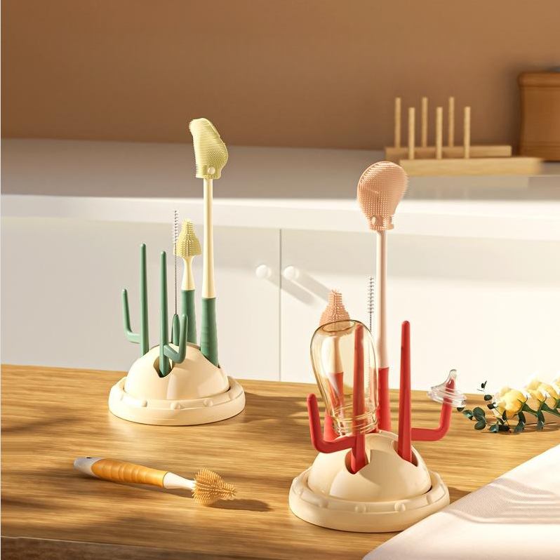 3-in-1 Drain Rack and Brush Set for Baby Bottles