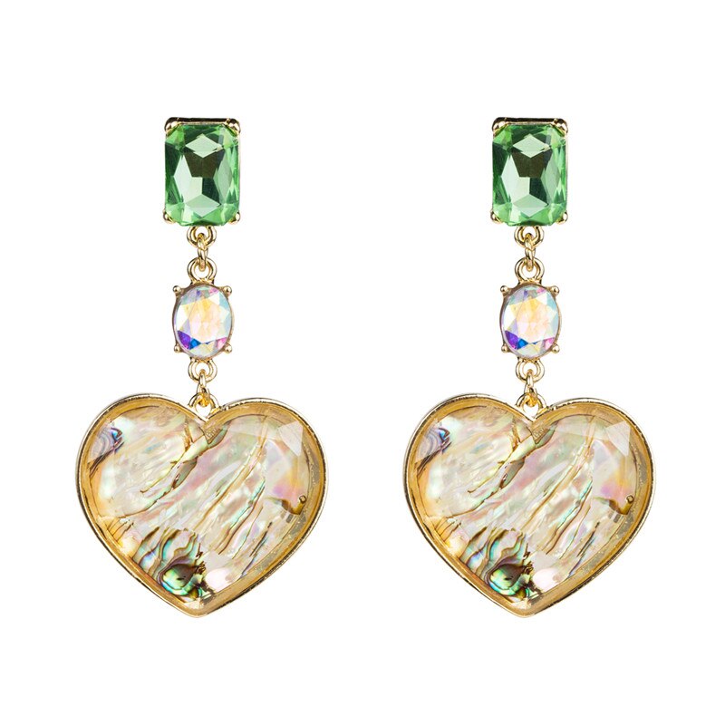 Bohemian Heart-Shaped Acrylic Earrings with Diamonds