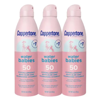 Coppertone Water Babies Sunscreen Lotion Spray SPF 50 Pediatrician Recommended Baby Sunscreen Spray Water Resistant Sunscreen for Babies Bulk Sunscreen 6 Oz Pack of 3