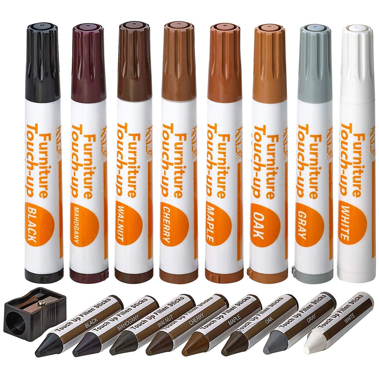 Katzco Furniture Repair Kit Wood Markers - 17 Pcs Set with Sharpener - Furniture Touch Up Markers for Floors Bedposts and Molding - Furniture Scratch Repair Markers - Wood Paint for Furniture