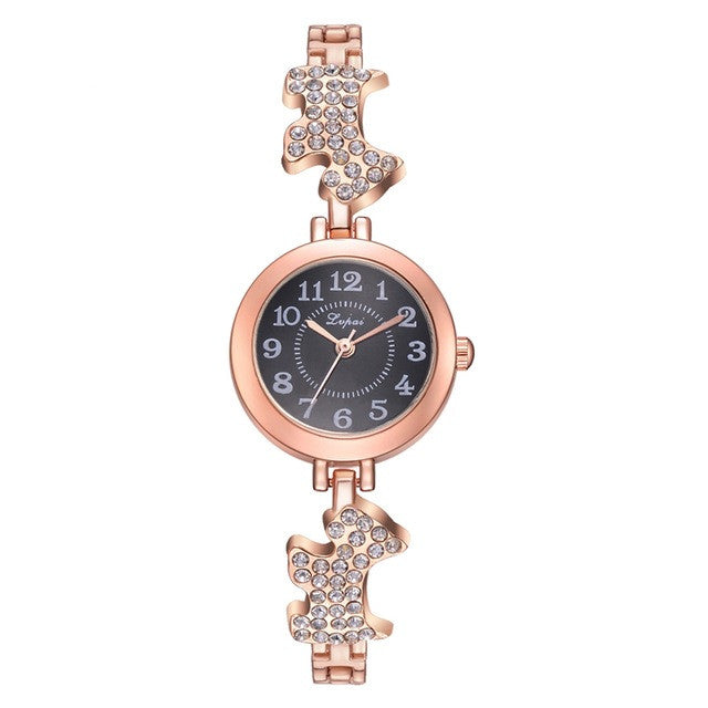 Fashionable Round Alloy Bracelet Watch with Diamonds