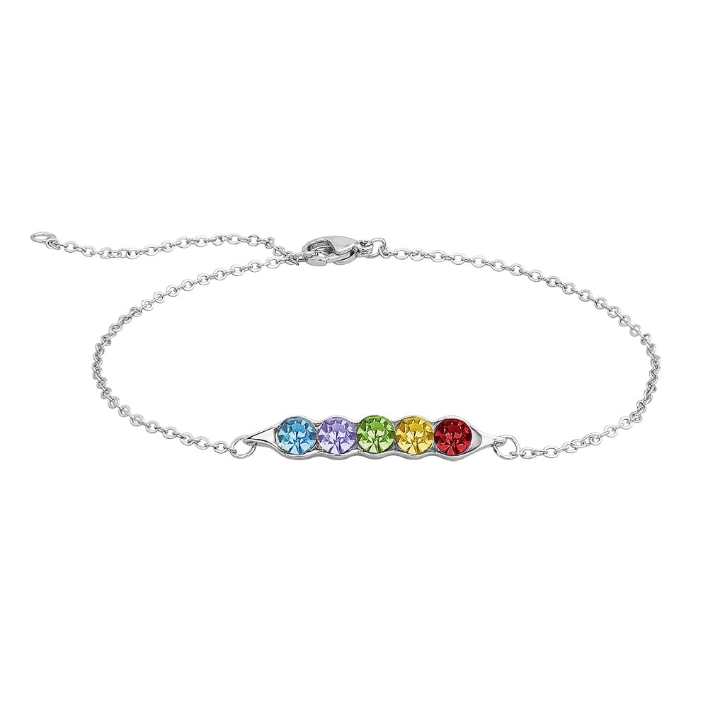 Fashion Pea Pod Birthstone Bracelet with Diamonds