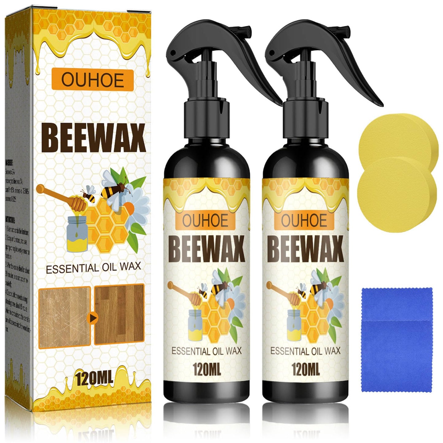 NUOKOU 2PCS Natural Beeswax Spray Beeswax Spray Cleaner Beeswax Furniture Polish The Original Beeswax Spray Wood Seasoning Beewax For Furniture Floor for Furniture Floor Tables Cabinets