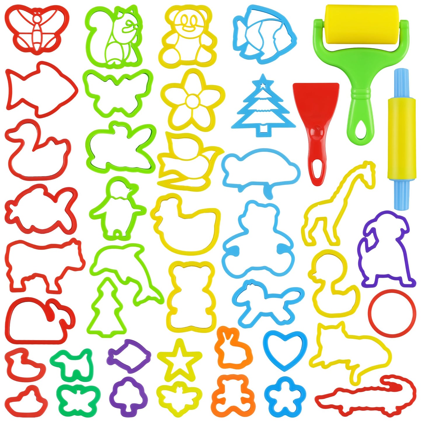 Playdough Tools with 40 pcs Plastic Play Dough Cutters Animal Shapes 3 pcs Basic Play Dough Tools