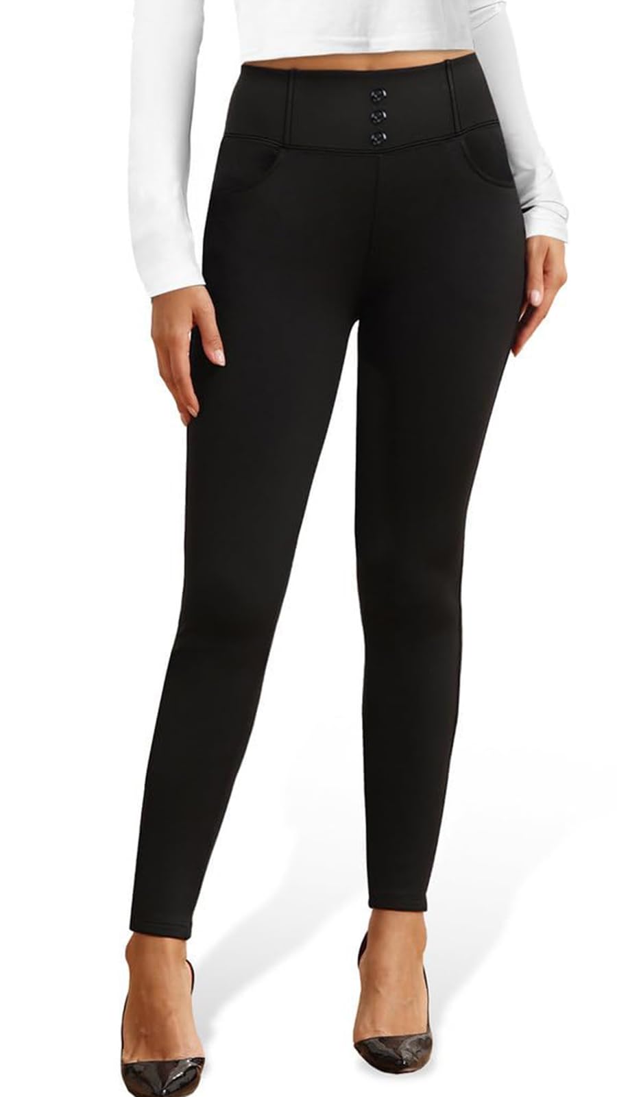 Agenlulu High Waisted Dress Pants for Women Slim Pencil Leg Elastic Waist Pull On Work Slacks for Women Business Casual Black