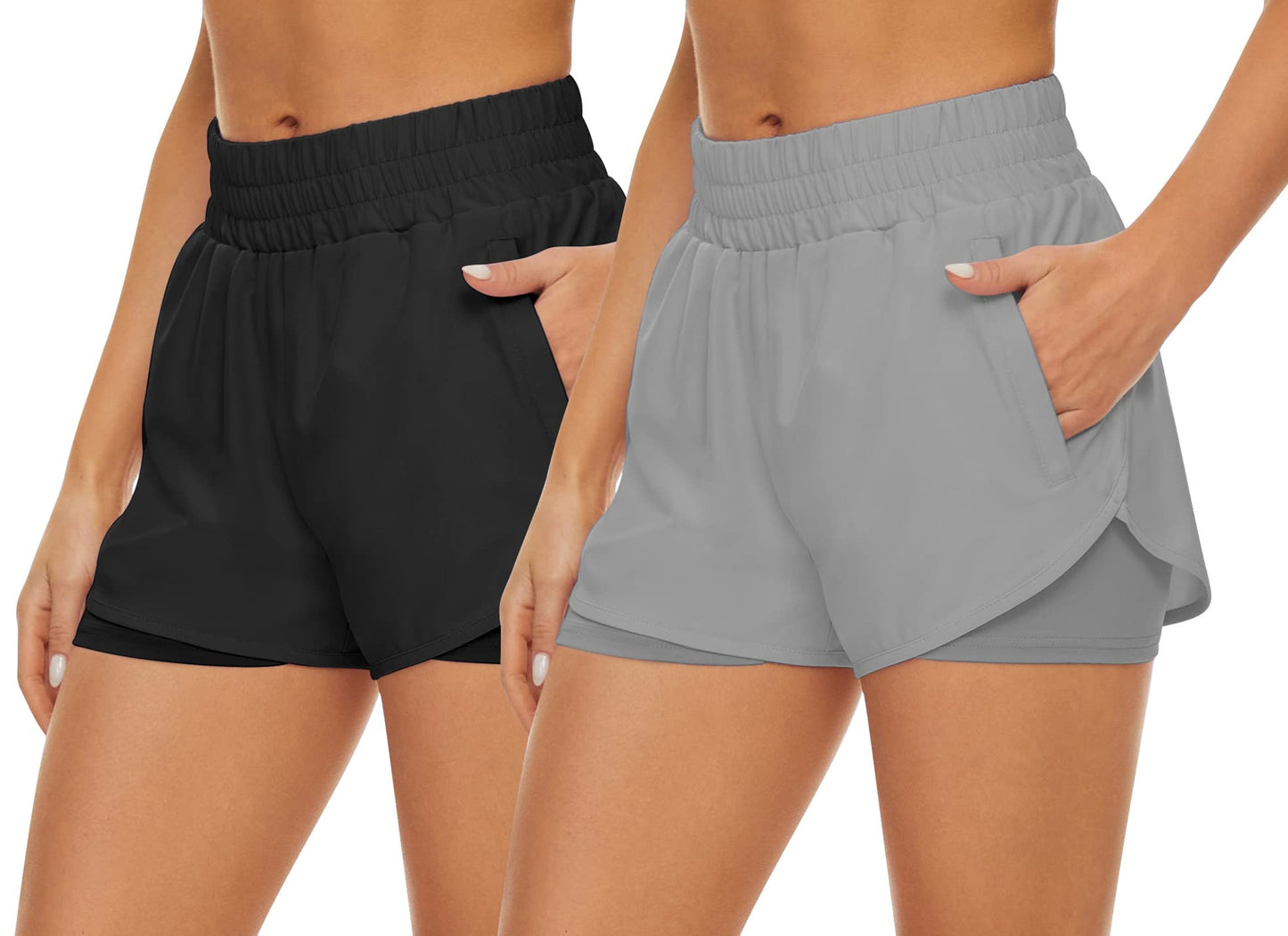 HKJIEVSHOP 2 Pack Athletic Shorts for Women Quick Dry Running Shorts with Pockets High Waisted Workout Gym Sports Shorts