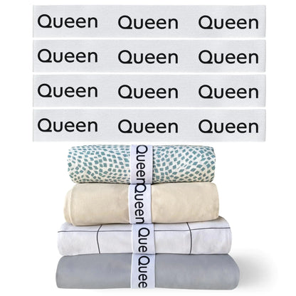Niagara 4 Pack Bed Sheet Organizer and Storage Label Bands - Fully Elastic Stretchable Linen Closet Organizers and Storage - Bed Sheet Organizer Bands for Bed Sheets Duvets Quilts Linen (Queen)
