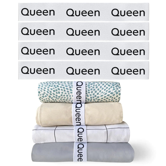 Niagara 4 Pack Bed Sheet Organizer and Storage Label Bands - Fully Elastic Stretchable Linen Closet Organizers and Storage - Bed Sheet Organizer Bands for Bed Sheets Duvets Quilts Linen (Queen)