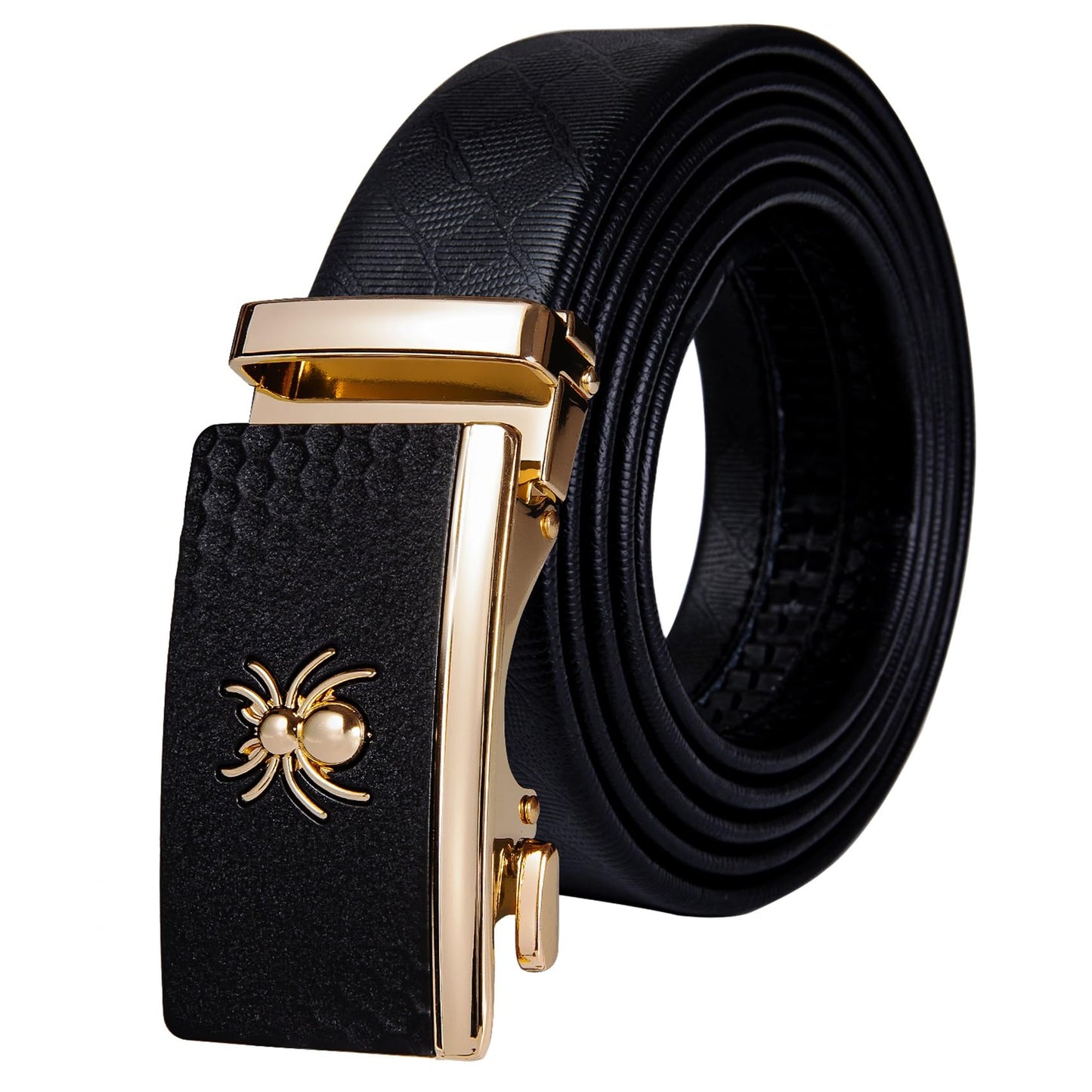 Barry.Wang Mens Buckle BeltGenuine Leather Belt Ratchet Automatic Buckle Alloy Designer Belt Adjustable(43.3110cm)