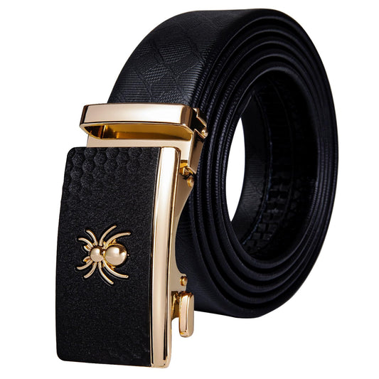 Barry.Wang Mens Buckle BeltGenuine Leather Belt Ratchet Automatic Buckle Alloy Designer Belt Adjustable(43.3110cm)