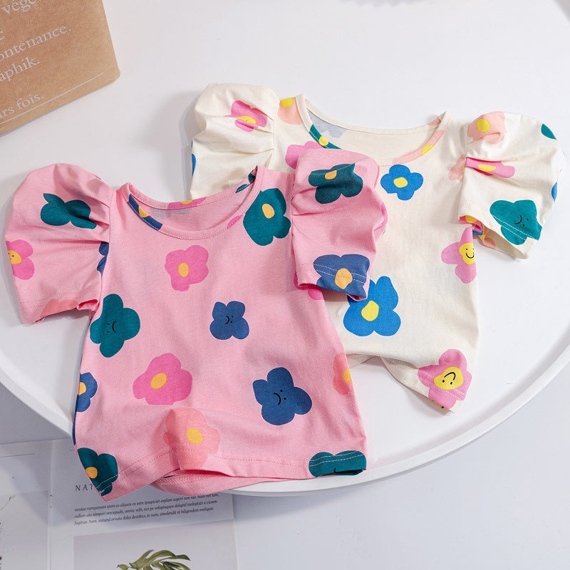 Summer Floral T-shirts for Kids - Short Sleeve Cotton