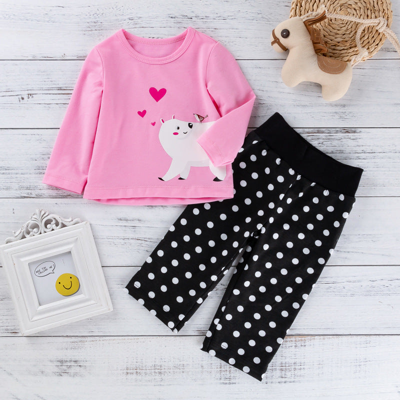 Pink Cartoon Animal Baby T-Shirt and Pants Set