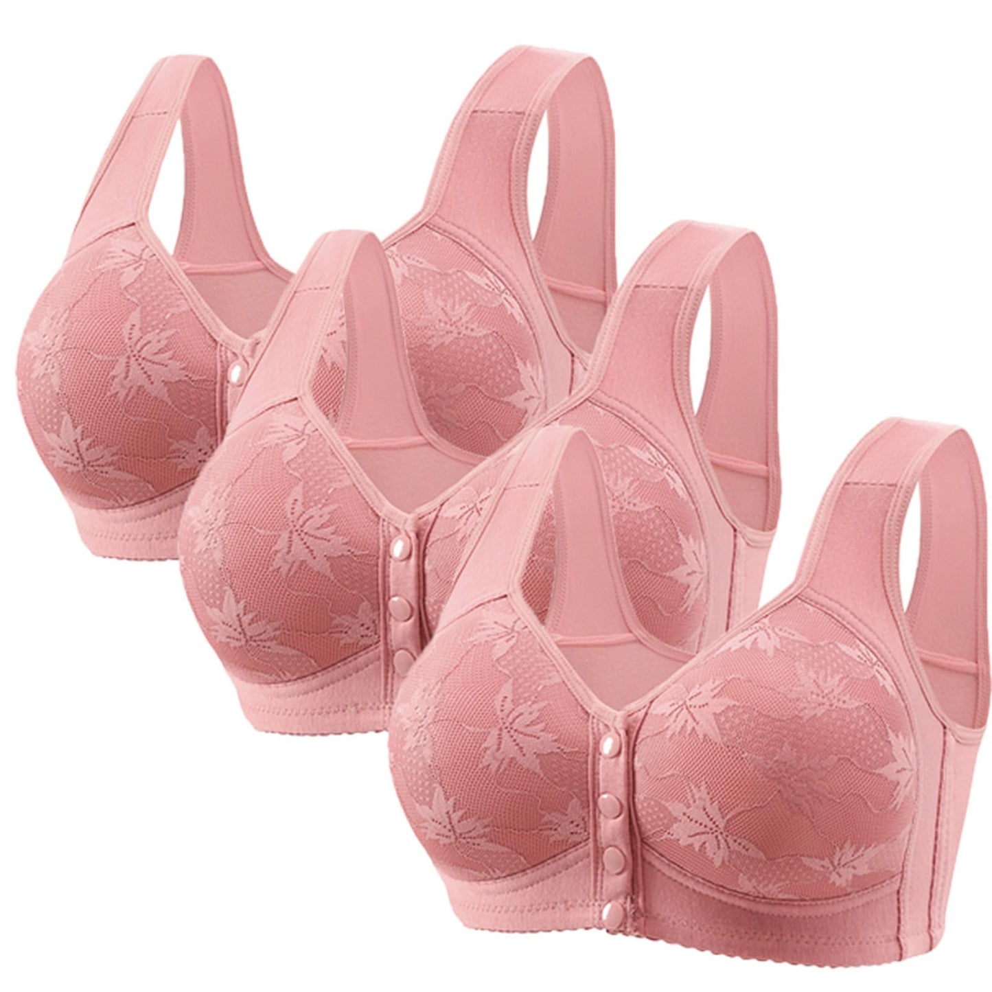 No Underwire Bras for Women Womens Push Up Front Button Bras 3Pc Loose Comfy Breathable Air Bras Plus Size Wireless Closure Bra Trendy 2024 Front Close Bras for Women Wirefree