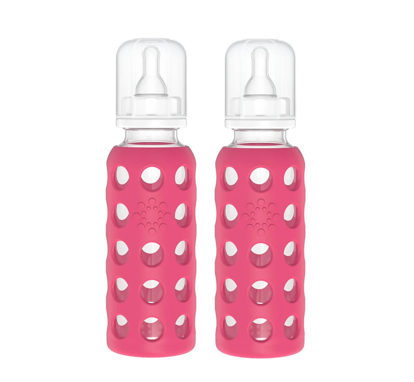 Lifefactory Glass Baby Bottles with Silicone Protection - 2-Pack 9 oz Bottles Raspberry