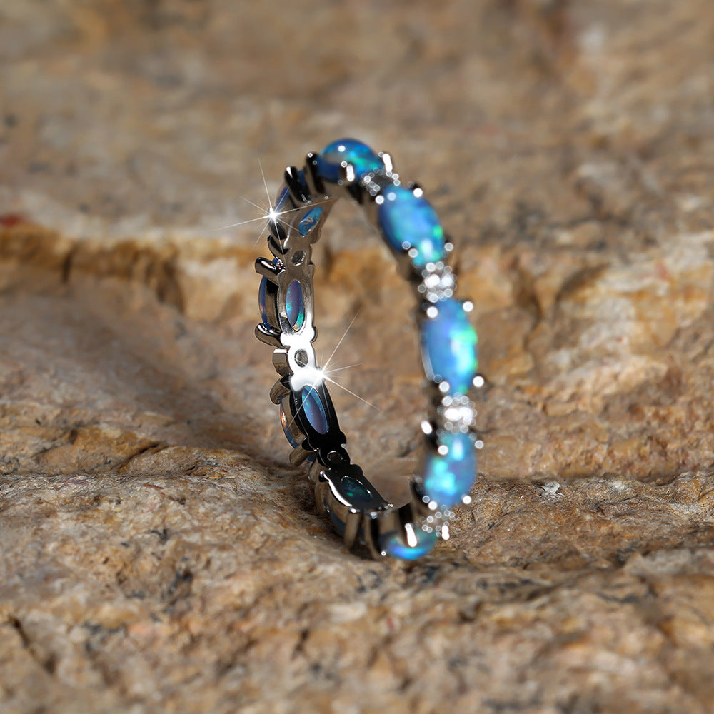 Platinum Heart-Shaped Opal Ring with Diamonds