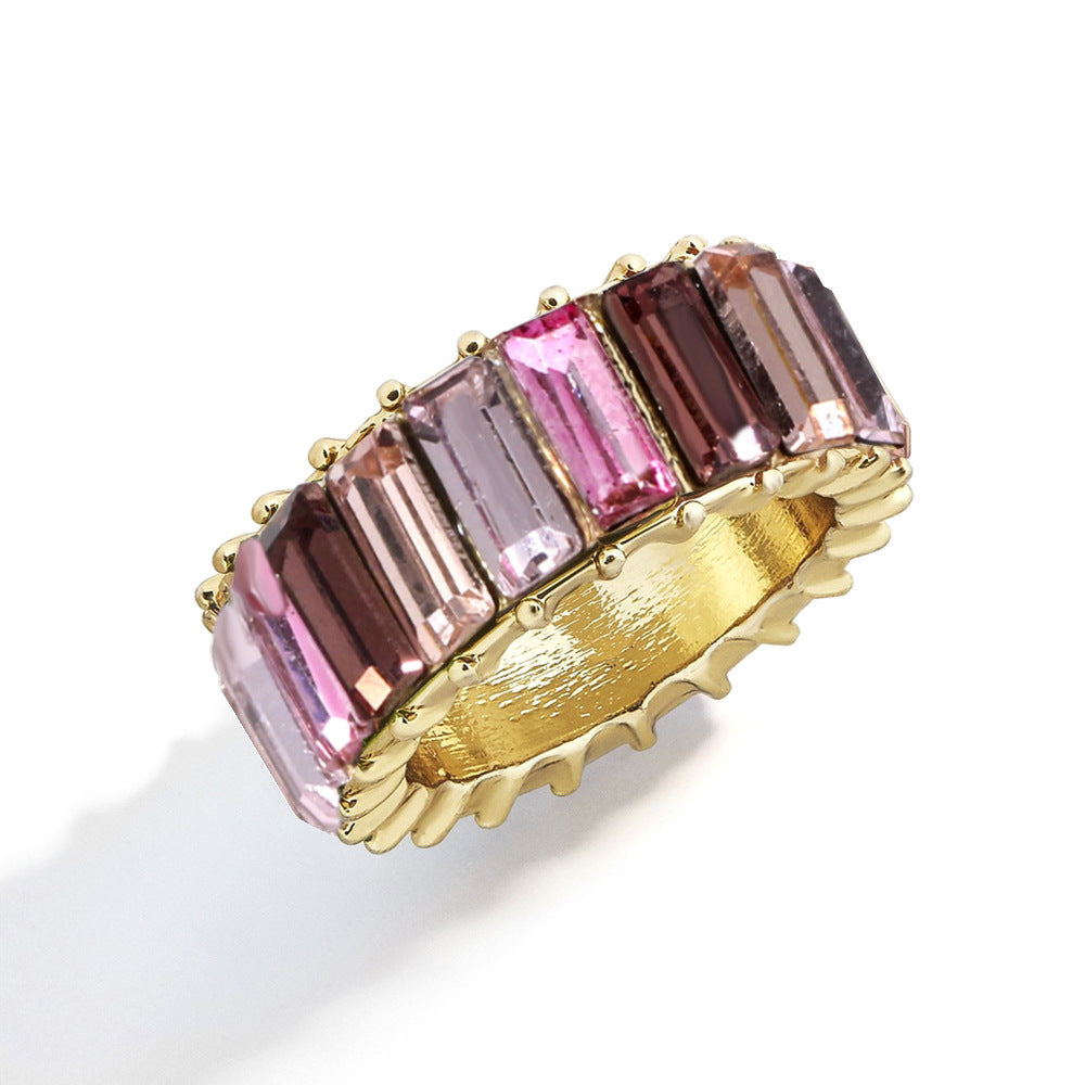 New Fashionable Geometric Alloy Ring with Diamonds