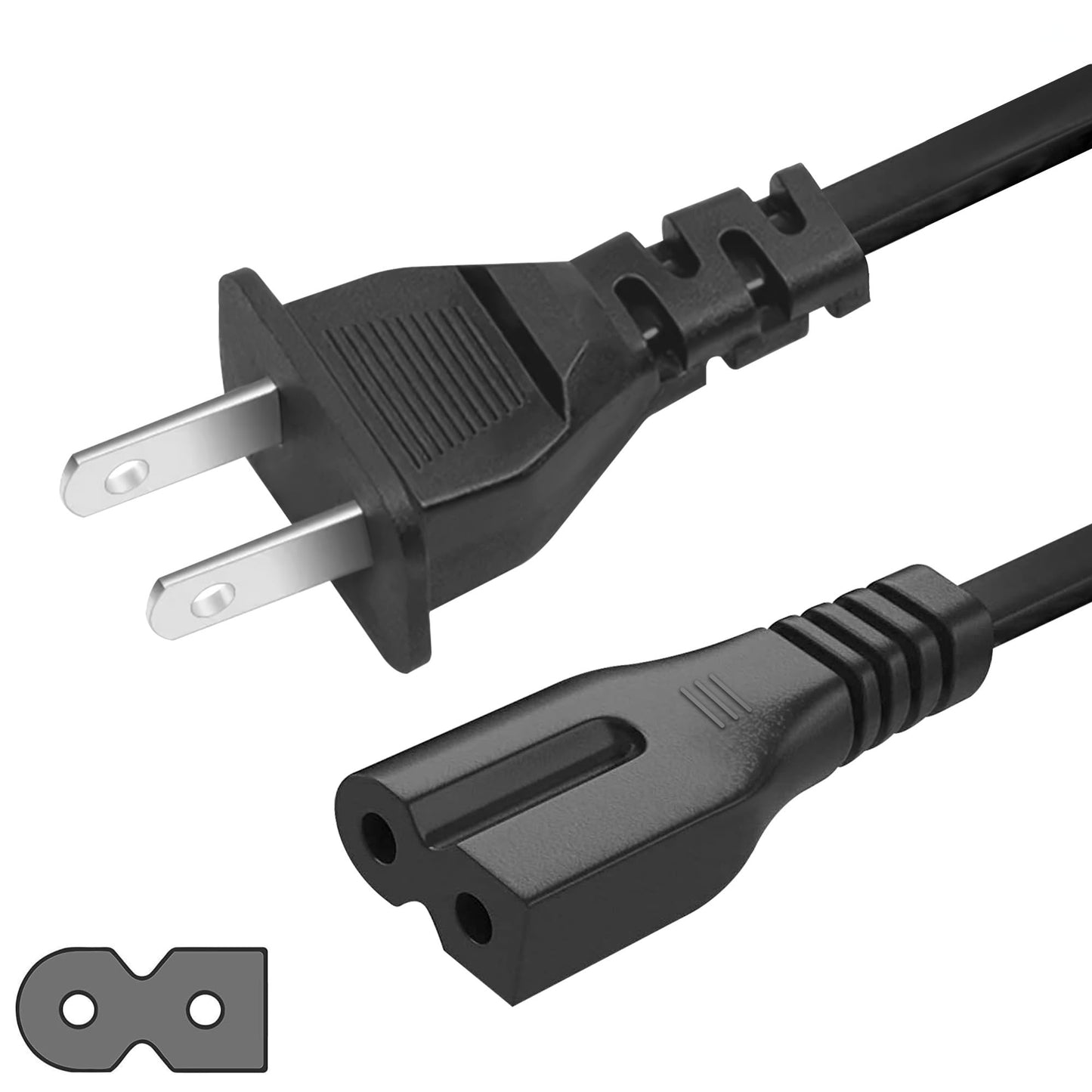 2 Prong Polarized 5Ft Power Cord C7 Connector AC Power Cable Replacement for Vizio D-E-M Series TV Sewing Machine PlayStation PS1/PS2 Sony Bose Brother Singer