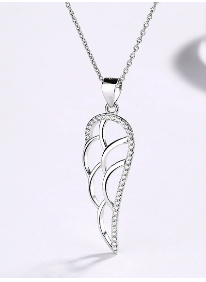 S925 Silver Angel Wing Necklace with Diamonds