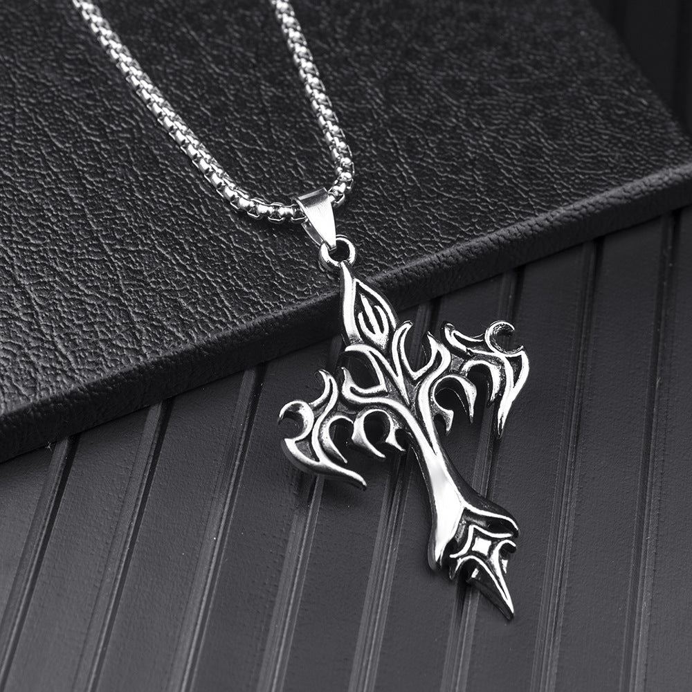 Men's Steel Warrior Jewelry - Cross Pendant Necklace