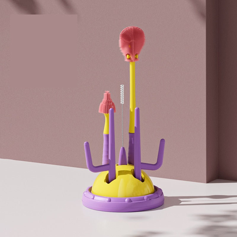3-in-1 Drain Rack and Brush Set for Baby Bottles