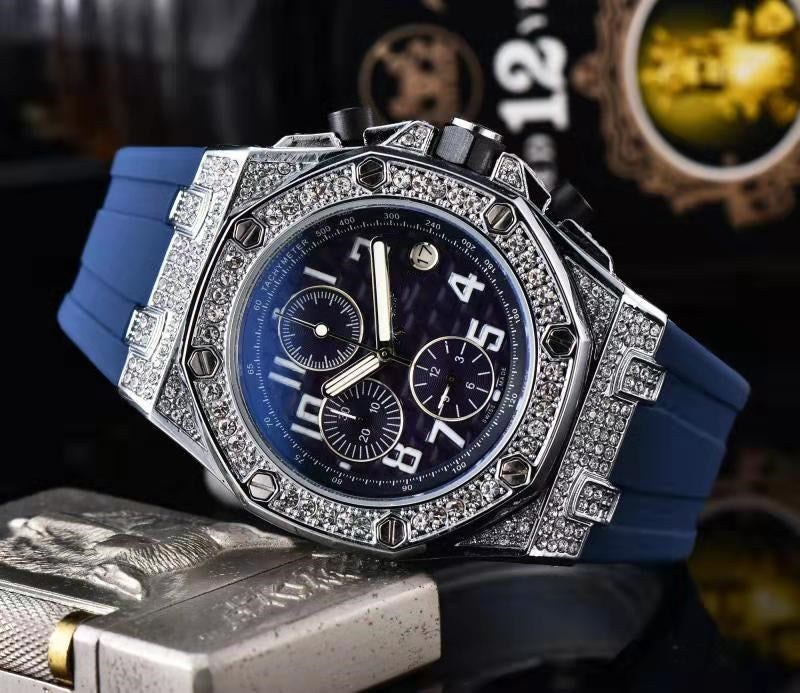 Men's Stylish Waterproof Quartz Watch with Diamonds