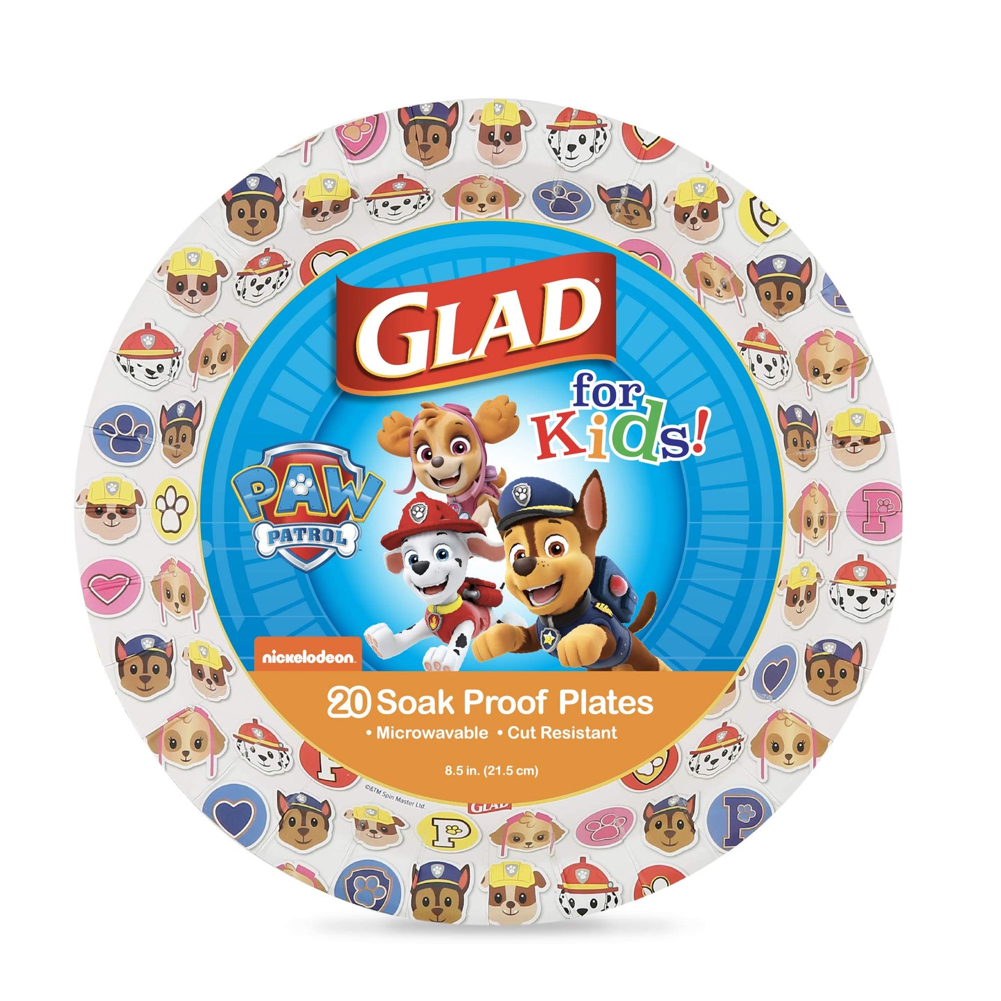 Glad for Kids Paw Patrol Emoji Paper Plates|Paw Patrol Plates for Kids|Heavy Duty Disposable Paper Plates for All Occasions|Paw Patrol Emojis 8.5" Round Plates 20ct|Kids Plates Disposable Plates