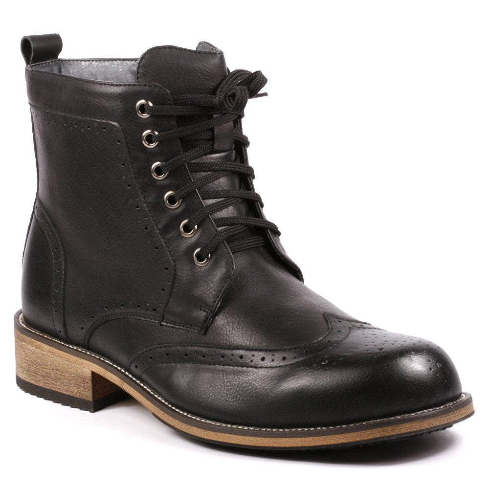Metrocharm MC002 Mens Lace Up Wing Tip Formal Dress Casual Fashion Boots (8 Black)
