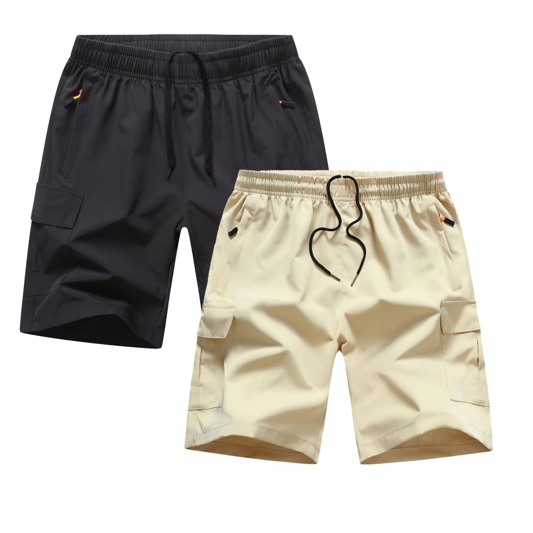 Muaney Boys Youth Cargo Shorts Quick Dry Athletic Shorts with Zipper Pockets for Outdoor Camping Hiking(9069Black-Khaki16)