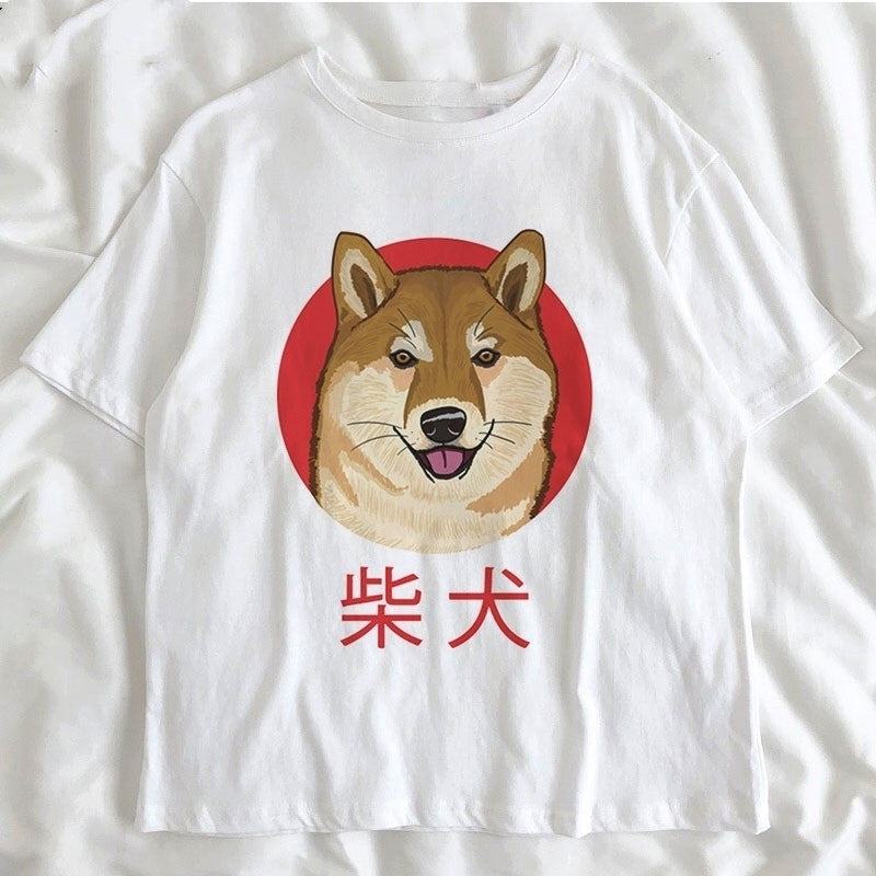 Cute Shiba Inu Couple T-Shirts for Students (Unisex)