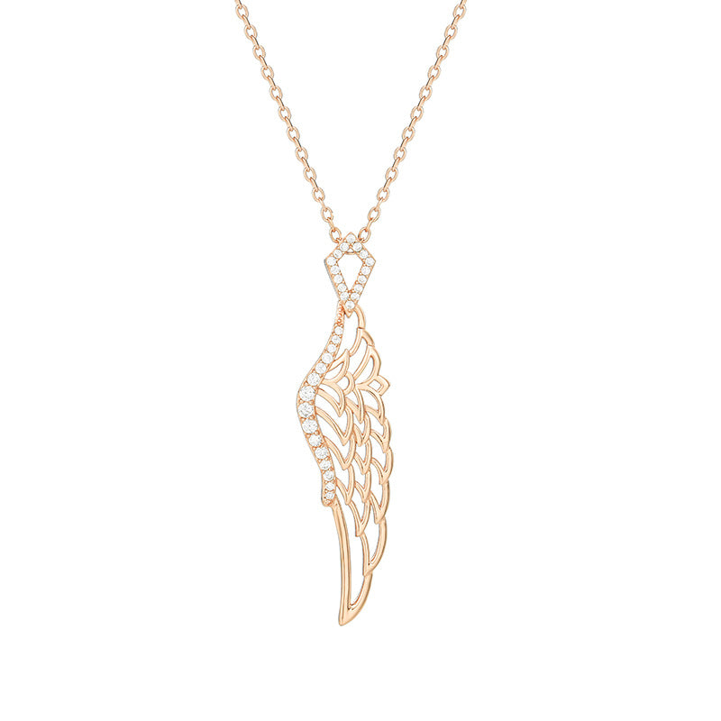 S925 Silver Angel Wing Necklace with Diamonds