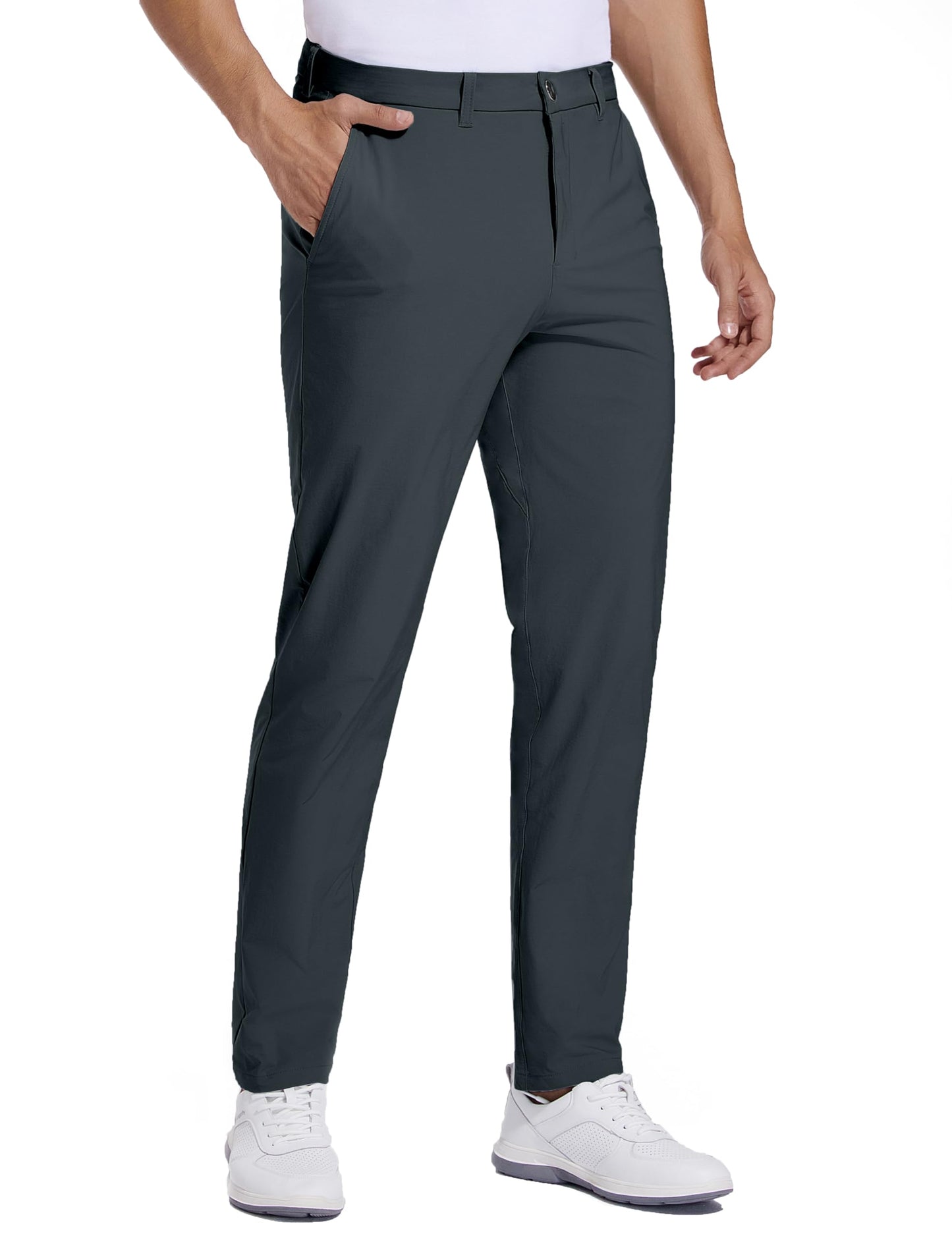 Strweitt Golf Pants for Men Stretch Dress 30"/32"/34" Pants Quick Dry Lightweight Slacks Trousers for Business Casual Travel Dark Grey 40Wx30L