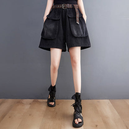 Denim Print Women's Shorts Without Belt