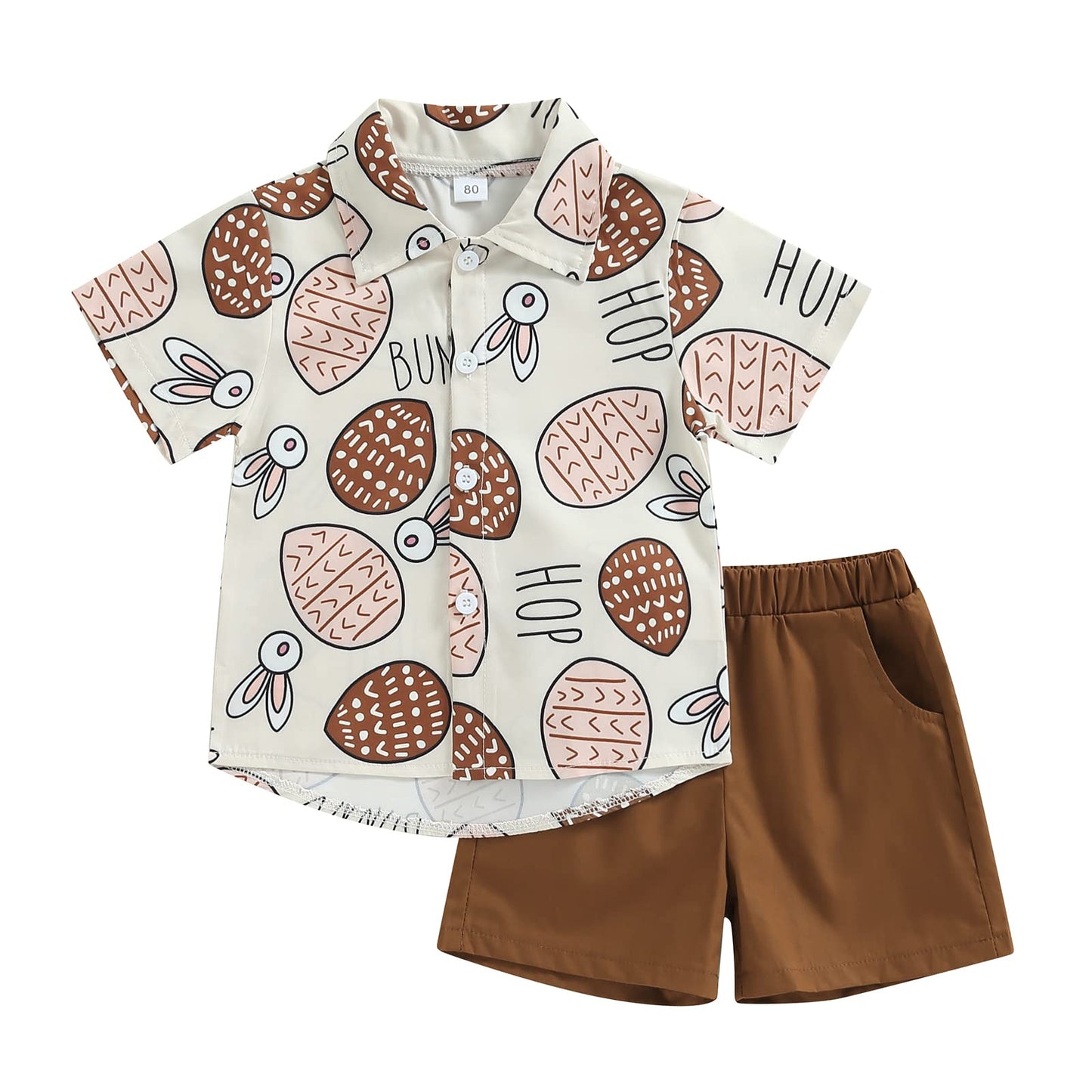 CIYCUIT Toddler Boy Easter Outfit Baby Button Down Shirt Shorts Set 3-4T