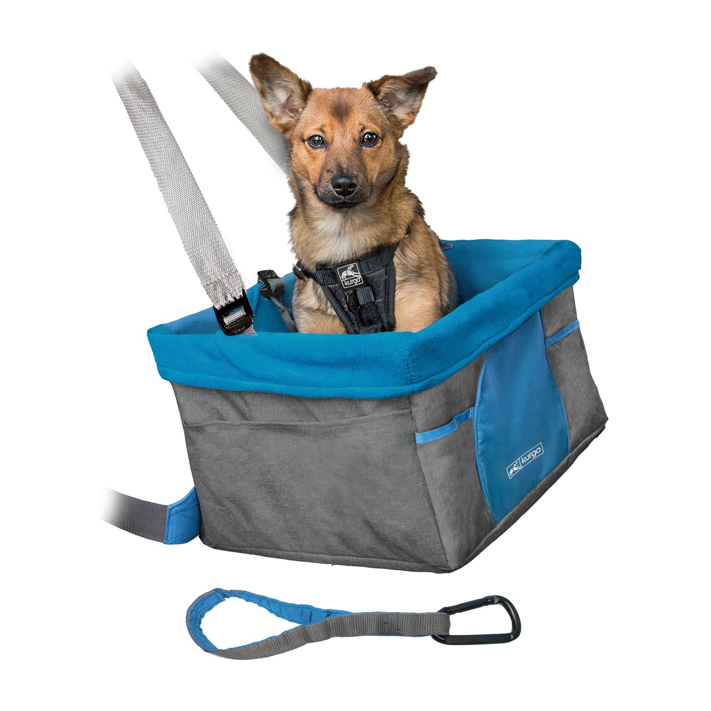 Kurgo Dog Booster Seats for Cars - Pet Car Seats for Small Dogs and Puppies Weighing Under 30 lbs - Headrest Mounted - Dog Car Seat Belt Tether Included - Heather Style Charcoal/Blue