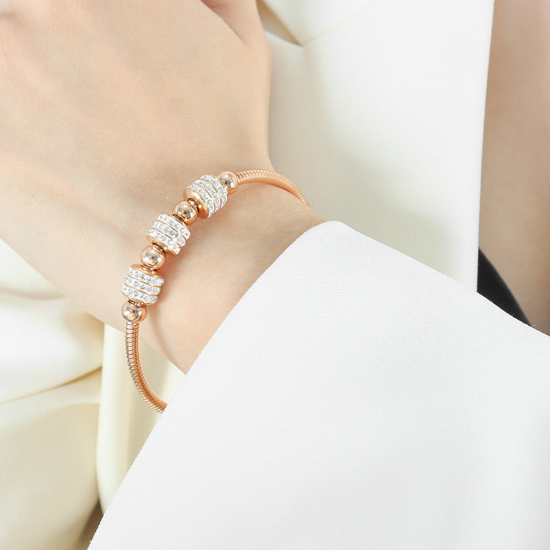 Titanium Steel Bracelet with Inlaid Full Diamonds