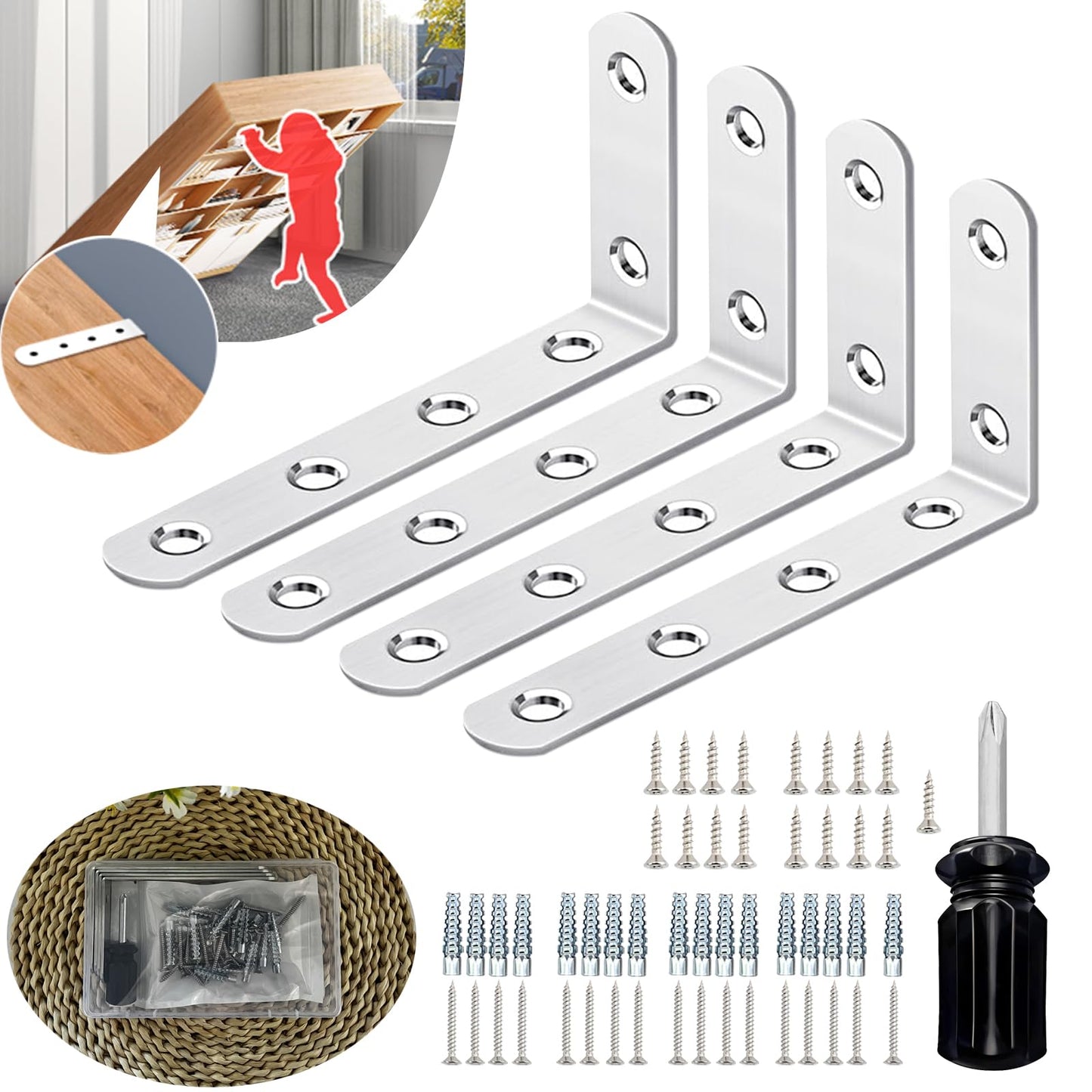 Furniture Anchors Anti Tip Furniture Wall Anchor for Baby Proofing Prevent Falling Furniture (Sturdy 4 Item)