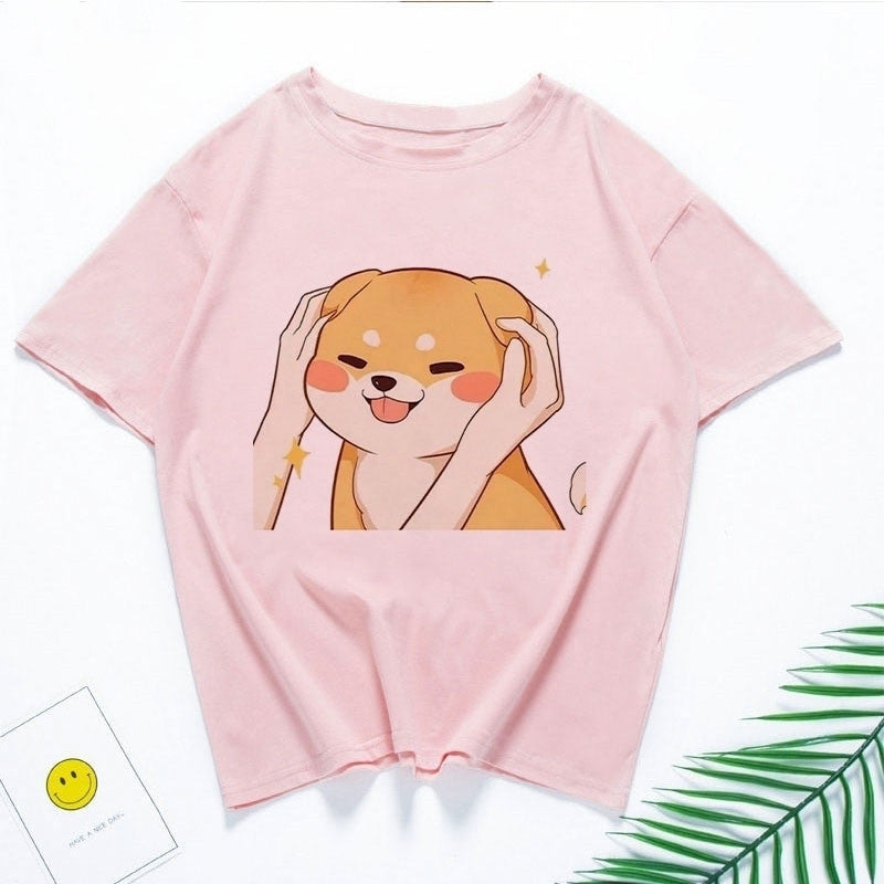 Cute Shiba Inu Couple T-Shirts for Students (Unisex)