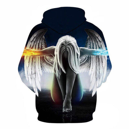3D Printed Angel Wings Hoodie, Men's Loose Baseball Sweatshirt