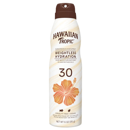 Hawaiian Tropic Weightless Hydration Clear Spray Sunscreen SPF 30 6oz | Hawaiian Tropic Sunscreen SPF 30 Sunblock Oxybenzone Free Sunscreen Spray On Sunscreen Body Sunscreen Spray 6oz